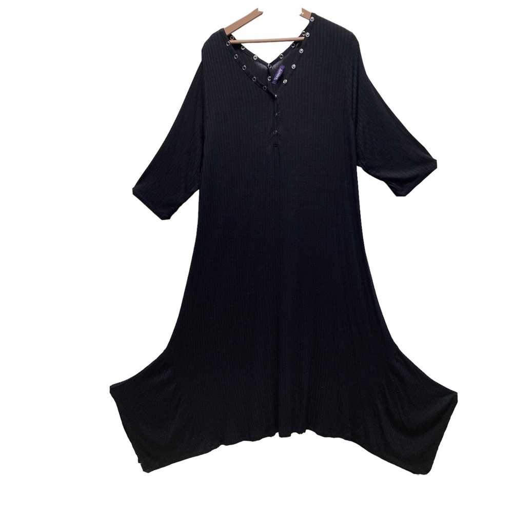Romans Womens Dress Black Plus Size 22/24 1X‎ Snap Button irregular hem Flared